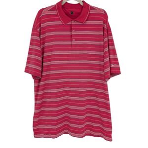 Nike Golf Mens XL Pink Striped Fit Dry Short Sleeve Polo Shirt Golf Athleisure